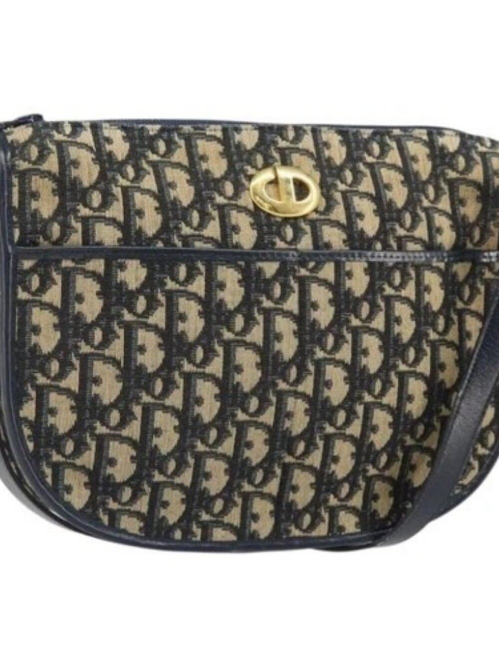 Christian Dior Trotter Canvas Shoulder Bag Navy Gold Auth 171117 - Picture 1 of 15